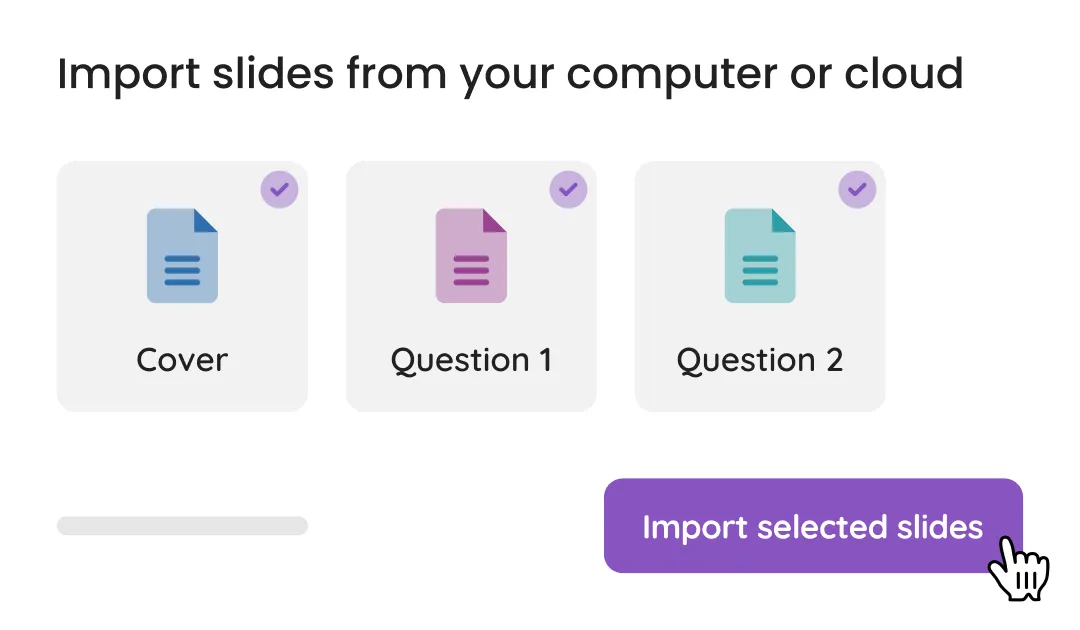 A Quizizz menu displaying the option to import slides from computer or cloud 